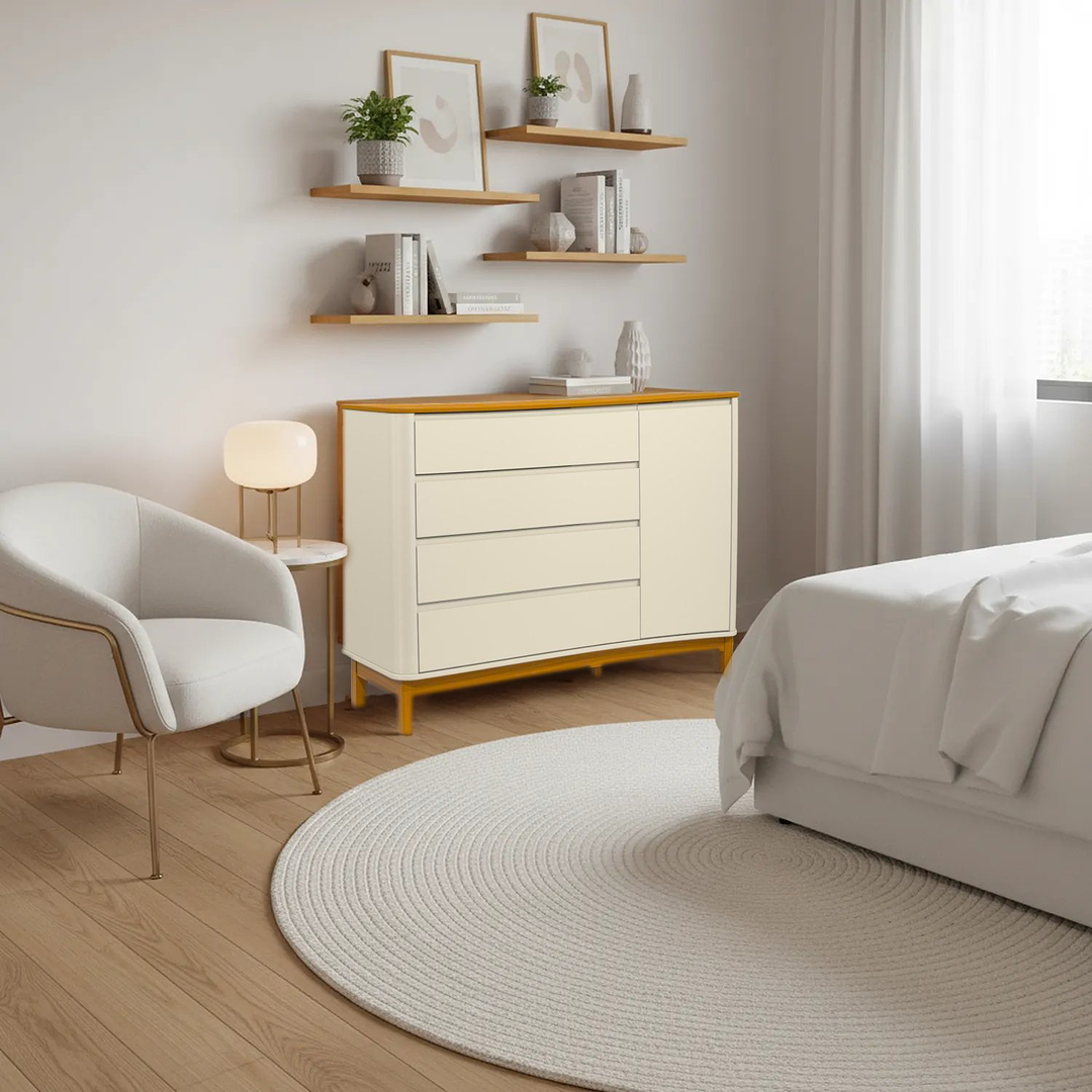 COMODA FLOW 4 CAJONES + PUERTA BEIGE ECO WOOD - 4