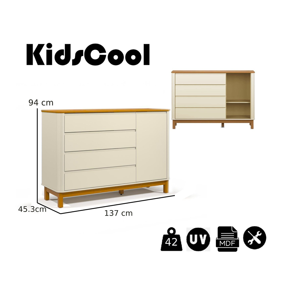 COMODA FLOW 4 CAJONES + PUERTA BEIGE ECO WOOD - 5