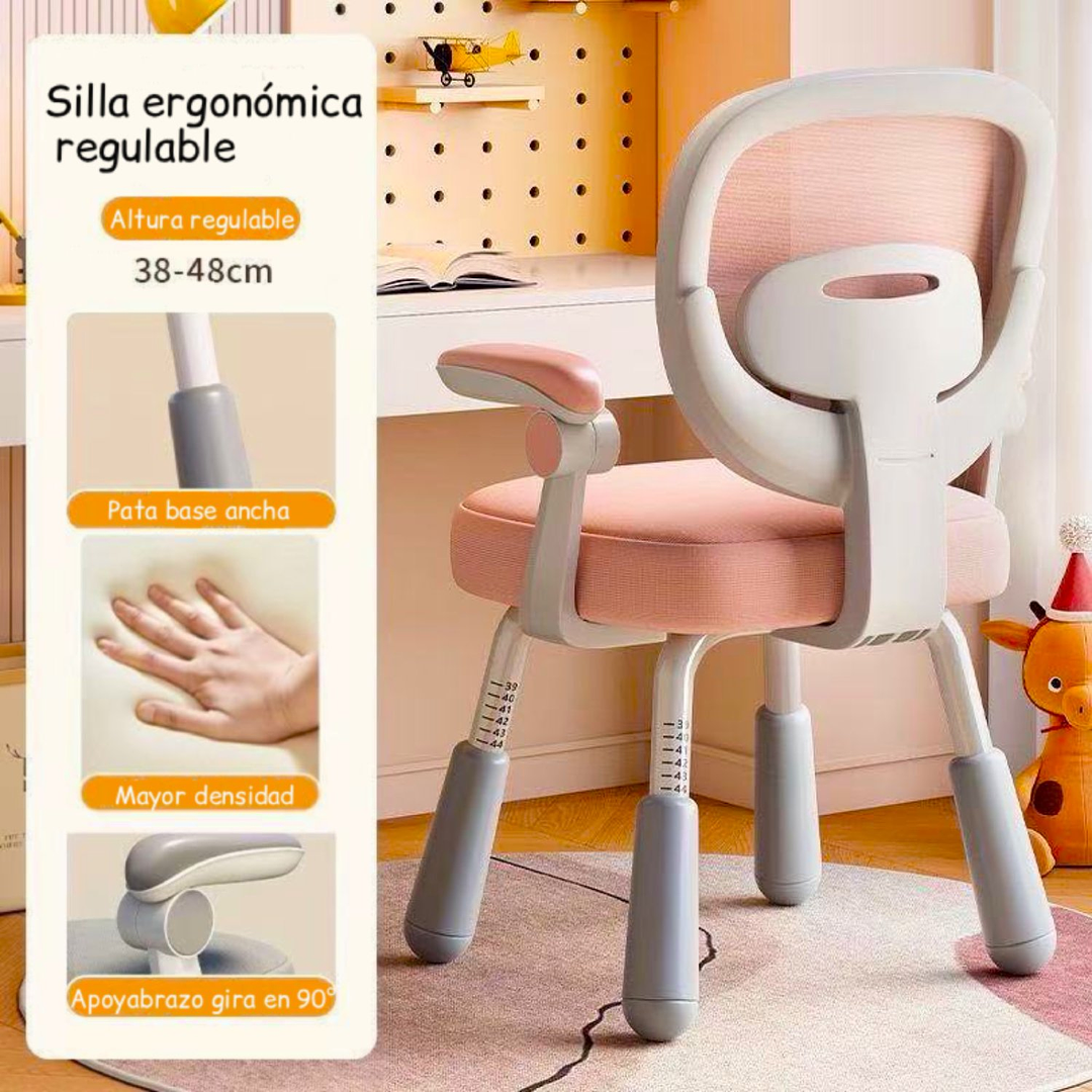 SILLA DE ESCRITORIO INFANTIL ERGONOMICA ROSADO - 2