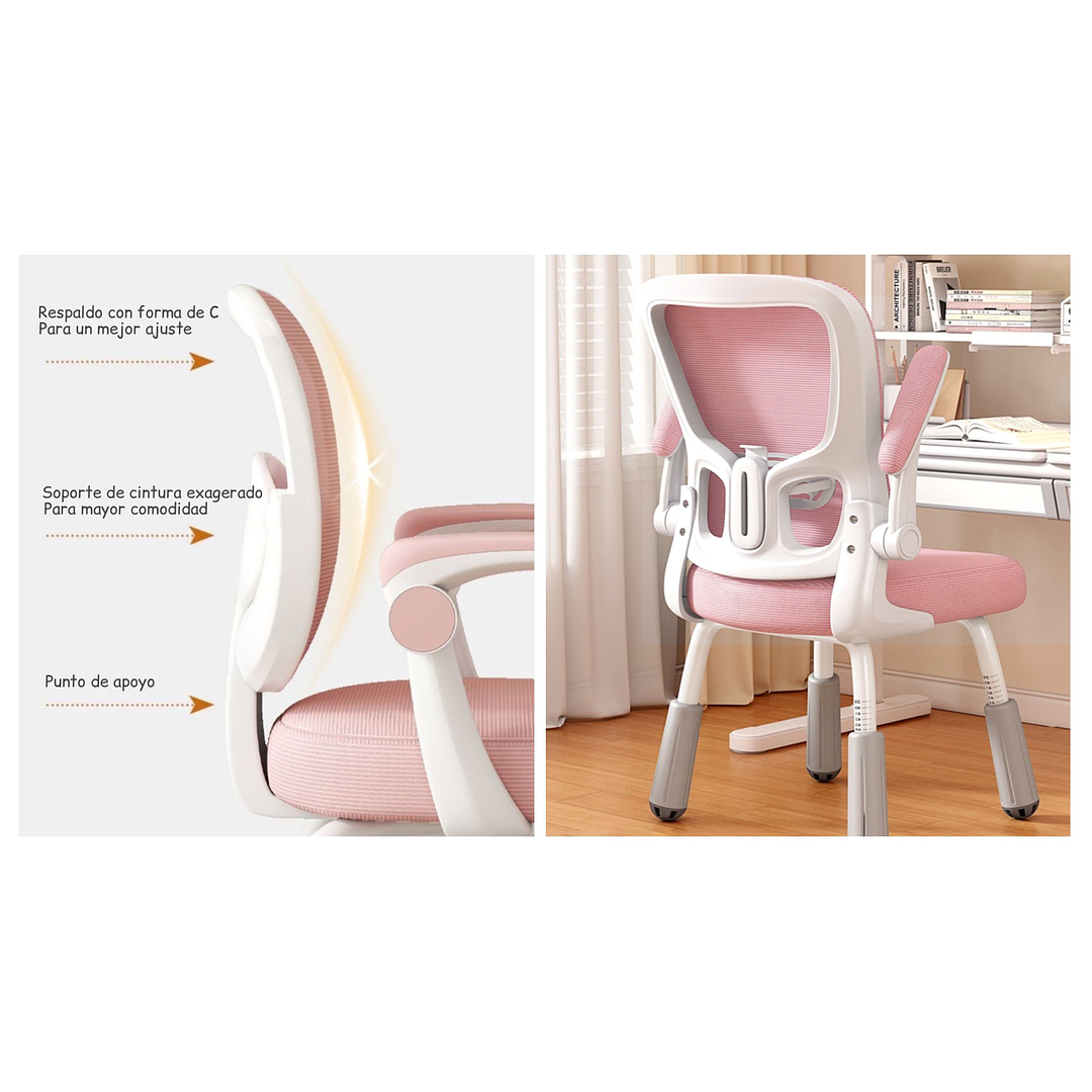 SILLA DE ESCRITORIO INFANTIL ERGONOMICA ROSADO - 3