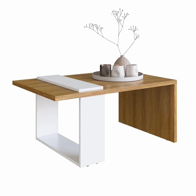 MESA DE CENTRO BOHO MIEL Y BLANCO - 1