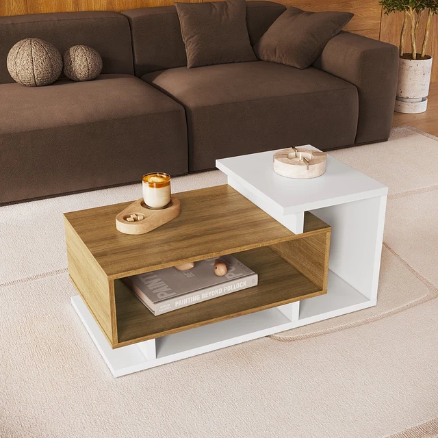 MESA DE CENTRO BOHO BICOLOR BLANCO Y MIEL - 3