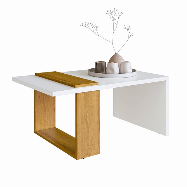 MESA DE CENTRO BOHO BLANCO Y MIEL - 1