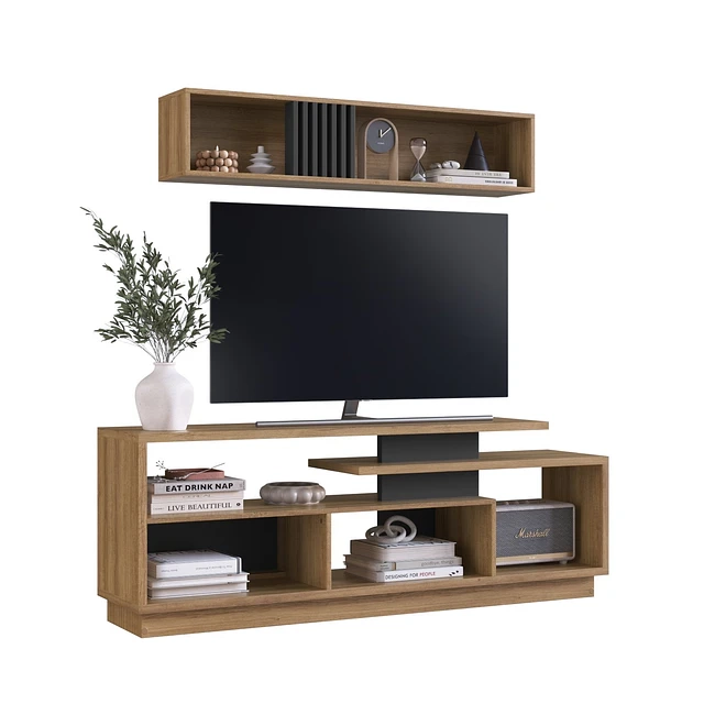RACK PARA TV 65'+ MUEBLE AE REO EMOVELL MIEL, FUME Y GRAFITO - 2