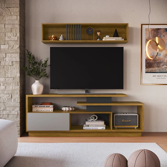 RACK PARA TV 65'+ MUEBLE AE REO EMOVELL MIEL, FUME Y GRAFITO - 3