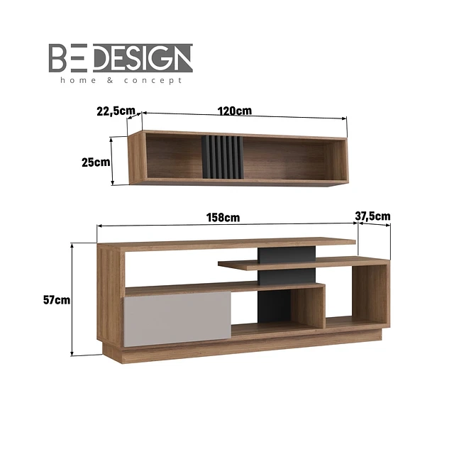 RACK PARA TV 65'+ MUEBLE AE REO EMOVELL MIEL, FUME Y GRAFITO - 5