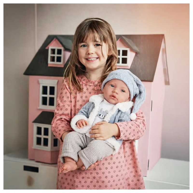 MUÑECO BEBE REALISTA 40 CM CON 12 SONIDOS DE APEGO CELESTE - 4