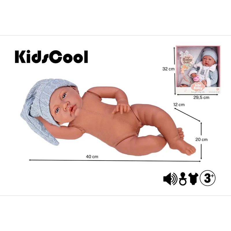 MUÑECO BEBE REALISTA 40 CM CON 12 SONIDOS DE APEGO CELESTE - 5