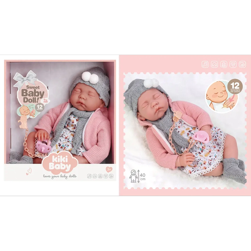 MUÑECA BEBE REALISTA 40 CM CON 12 SONIDOS DE APEGO GRIS - 2