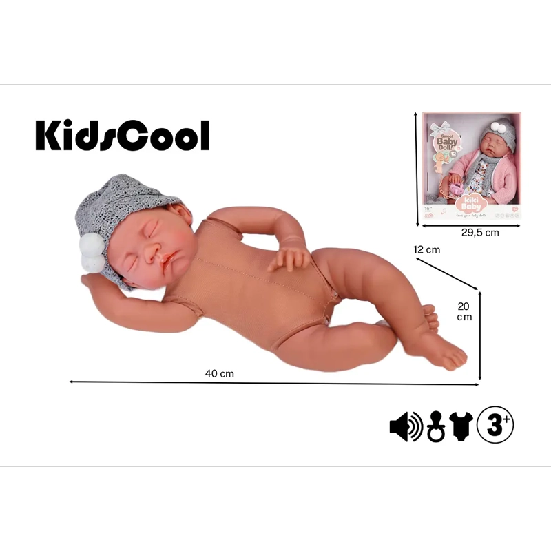 MUÑECA BEBE REALISTA 40 CM CON 12 SONIDOS DE APEGO GRIS - 5