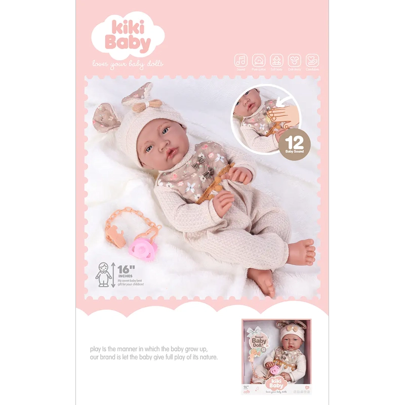 MUÑECA BEBE REALISTA 40 CM CON 12 SONIDOS DE APEGO BEIGE - 4