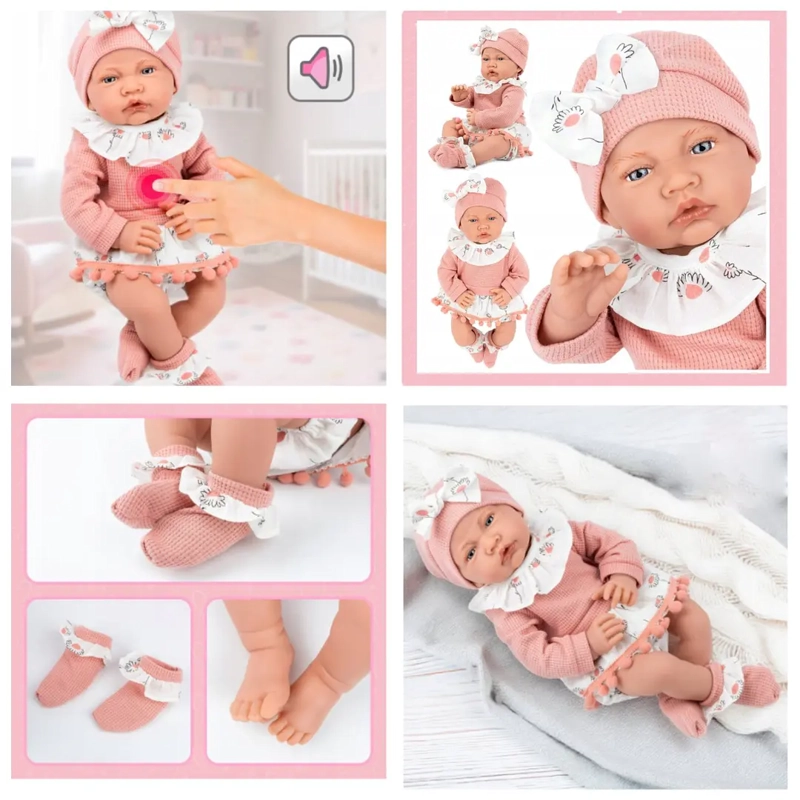 MUÑECA BEBE REALISTA 40 CM CON 12 SONIDOS DE APEGO ROSADA - 2