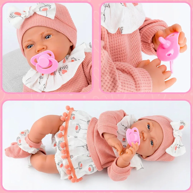 MUÑECA BEBE REALISTA 40 CM CON 12 SONIDOS DE APEGO ROSADA - 3