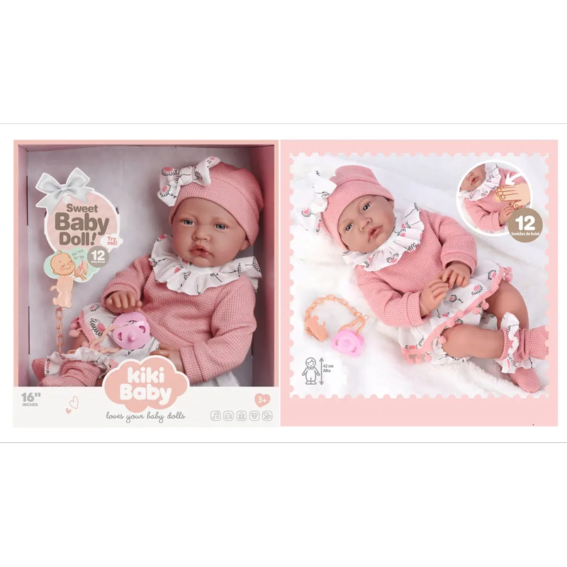 MUÑECA BEBE REALISTA 40 CM CON 12 SONIDOS DE APEGO ROSADA - 4