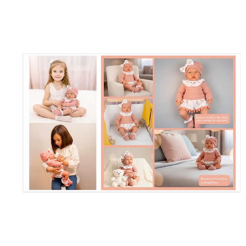 MUÑECA BEBE REALISTA 40 CM CON 12 SONIDOS DE APEGO ROSADA - 6