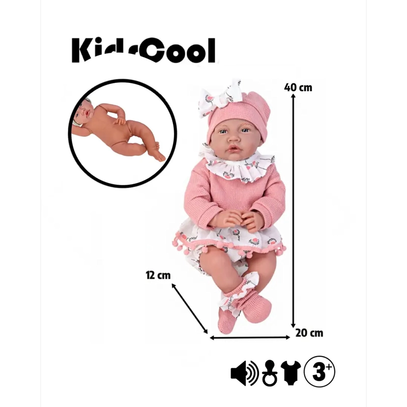 MUÑECA BEBE REALISTA 40 CM CON 12 SONIDOS DE APEGO ROSADA - 7