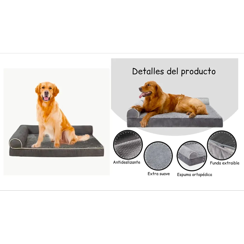 CAMA SOFA PARA PERROS VISCOELASTICA LAVABLE GRIS TALLA XL - 6