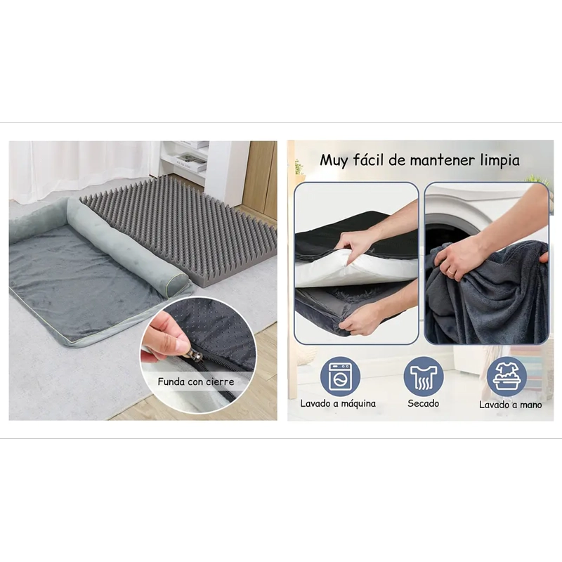 CAMA SOFA PARA PERROS VISCOELASTICA LAVABLE GRIS TALLA XL - 7