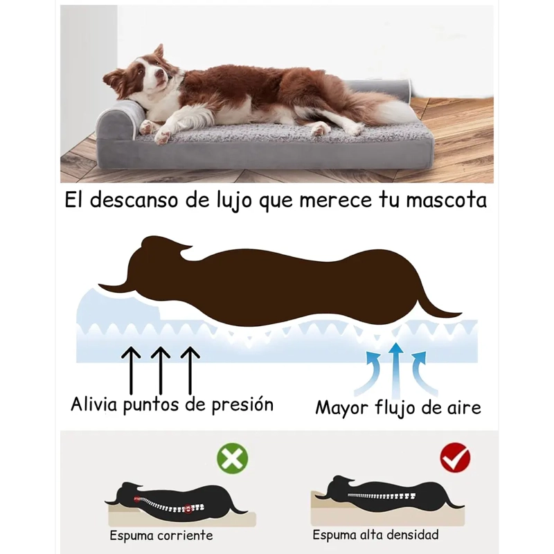 CAMA SOFA PARA PERROS VISCOELASTICA LAVABLE GRIS TALLA XL - 8