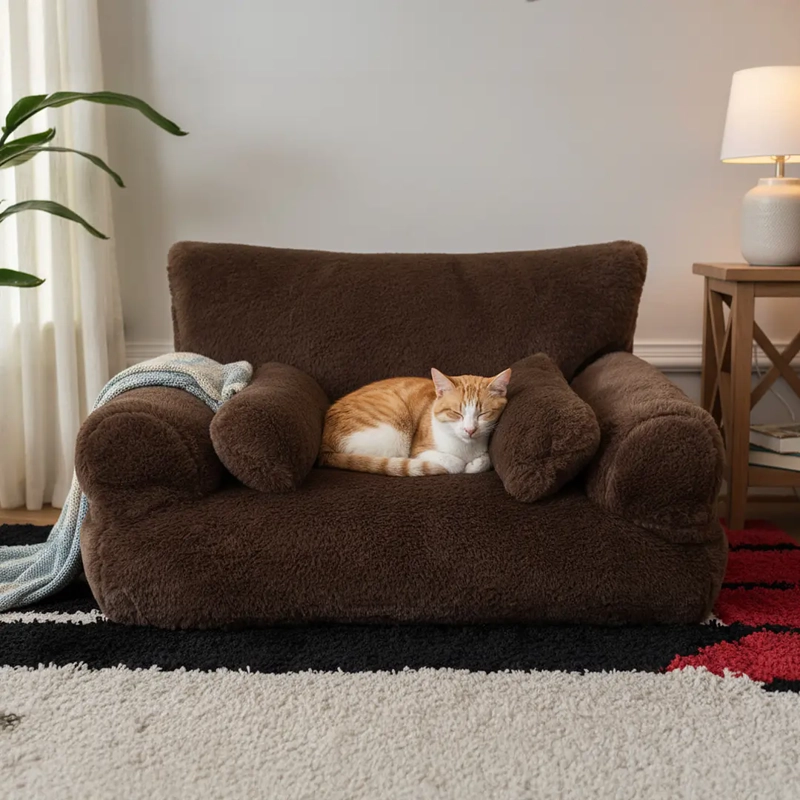 CAMA SOFA PERRO Y GATO TALLA M CAFE LAVABLE - 4