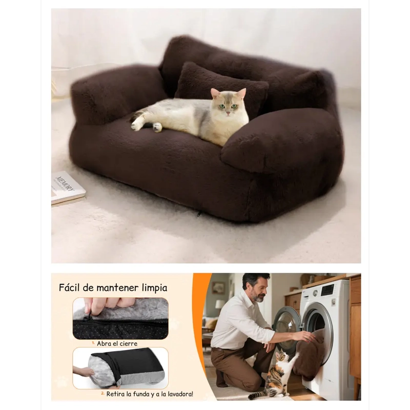 CAMA SOFA PERRO Y GATO TALLA M CAFE LAVABLE - 5