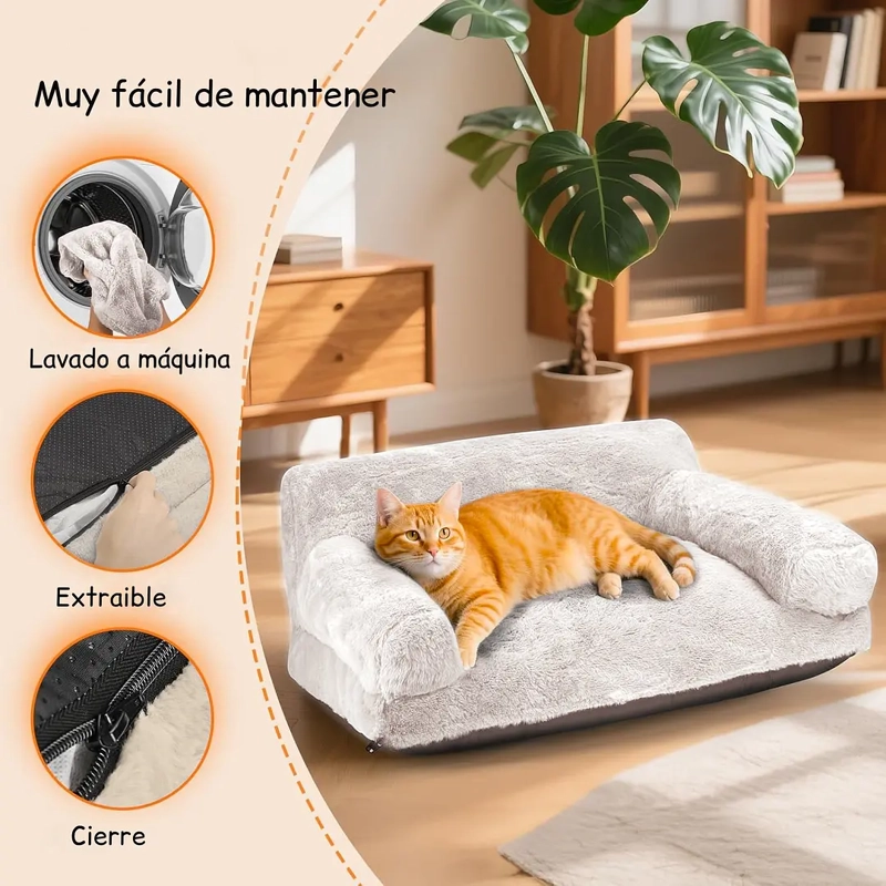 CAMA SOFA PERRO Y GATO TALLA M BEIGE LAVABLE - 7