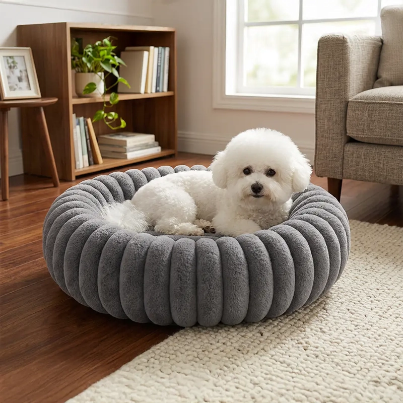 CAMA NIDO DONUT ANTI ANSIEDAD TALLA S PETSCOOL GRIS 50CM - 2