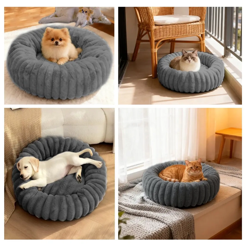 CAMA NIDO DONUT ANTI ANSIEDAD TALLA S PETSCOOL GRIS 50CM - 5