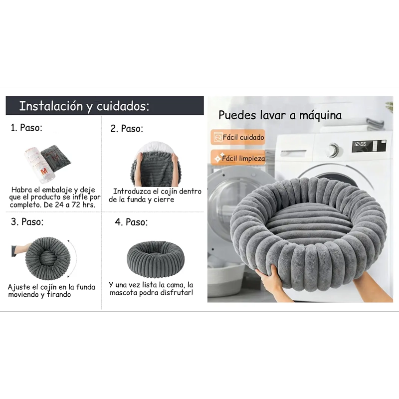 CAMA NIDO DONUT ANTI ANSIEDAD TALLA S PETSCOOL GRIS 50CM - 6