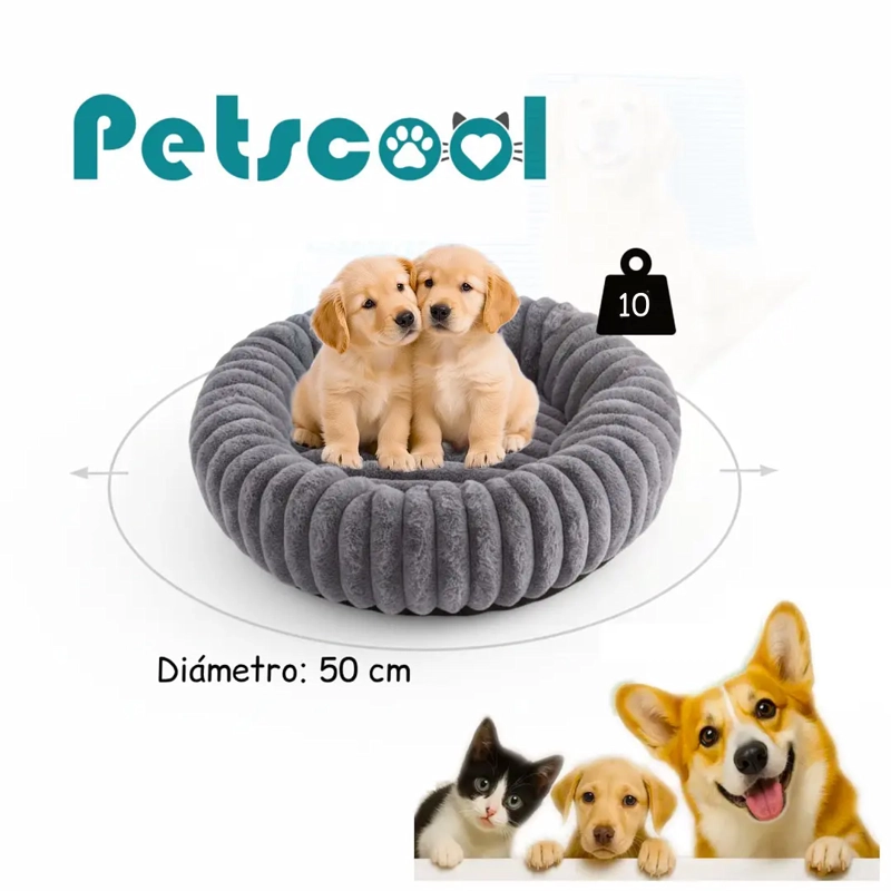 CAMA NIDO DONUT ANTI ANSIEDAD TALLA S PETSCOOL GRIS 50CM - 8