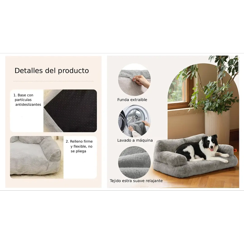 CAMA SOFA RELAJANTE PARA MASCOTAS TALLA L GRIS - 5