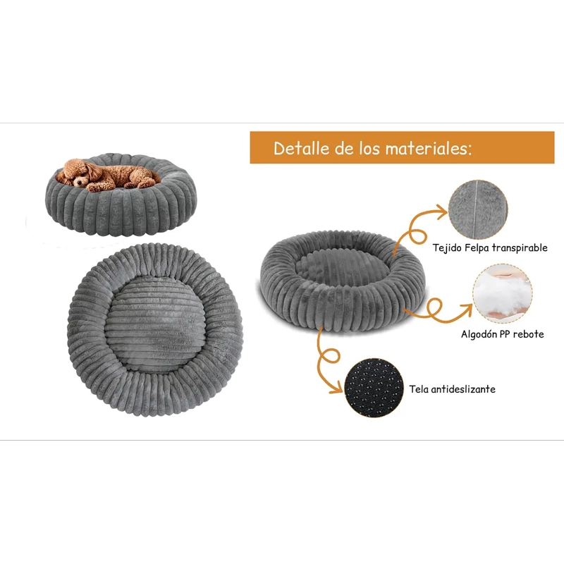 CAMA NIDO DONUT ANTI ANSIEDAD TALLA L PETSCOOL GRIS 70CM - 7