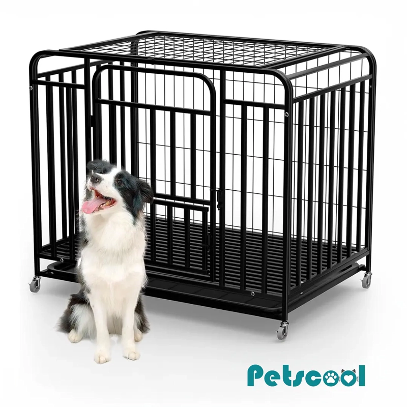 JAULA CORRAL PARA PERROS Y GATOS GRANDE, DOBLE PUERTA, BANDEJA Y RUEDAS - 1