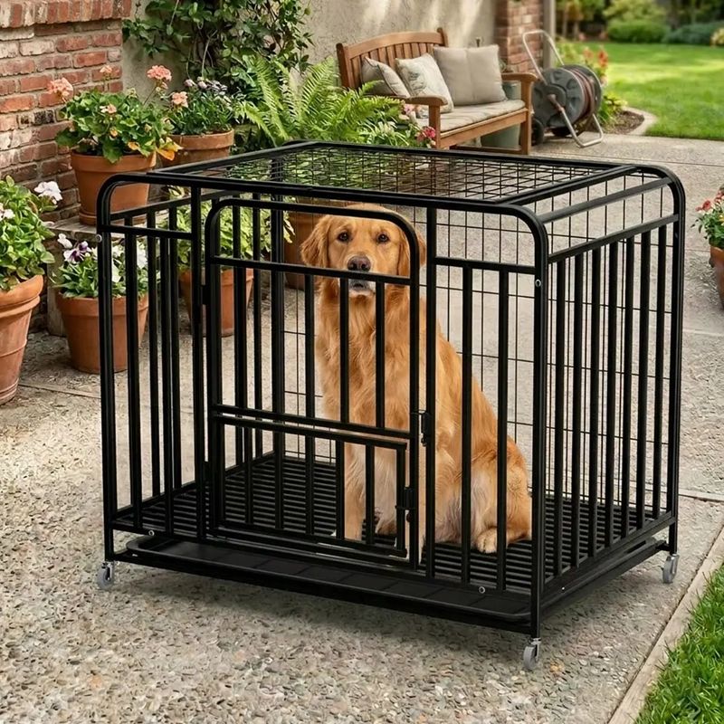 JAULA CORRAL PARA PERROS Y GATOS GRANDE, DOBLE PUERTA, BANDEJA Y RUEDAS - 2