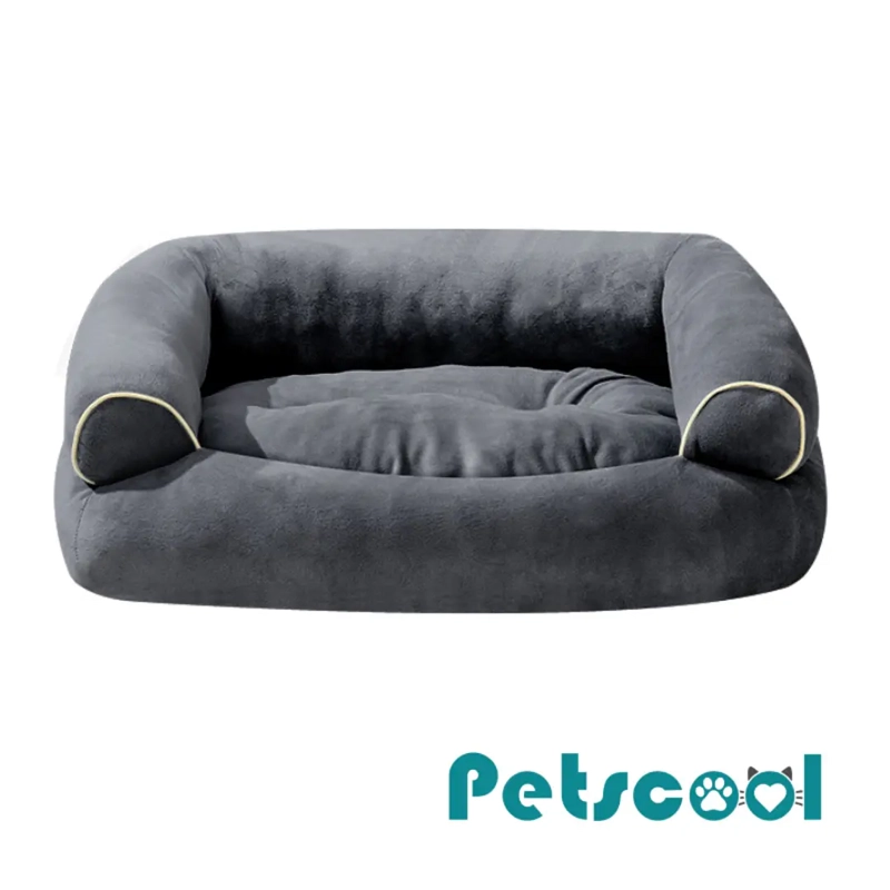 CAMA SOFA PARA PERROS PETSCOOL TALLA L LAVABLE Y ORTOPEDICA 105X65 GRIS OSCURO - 1
