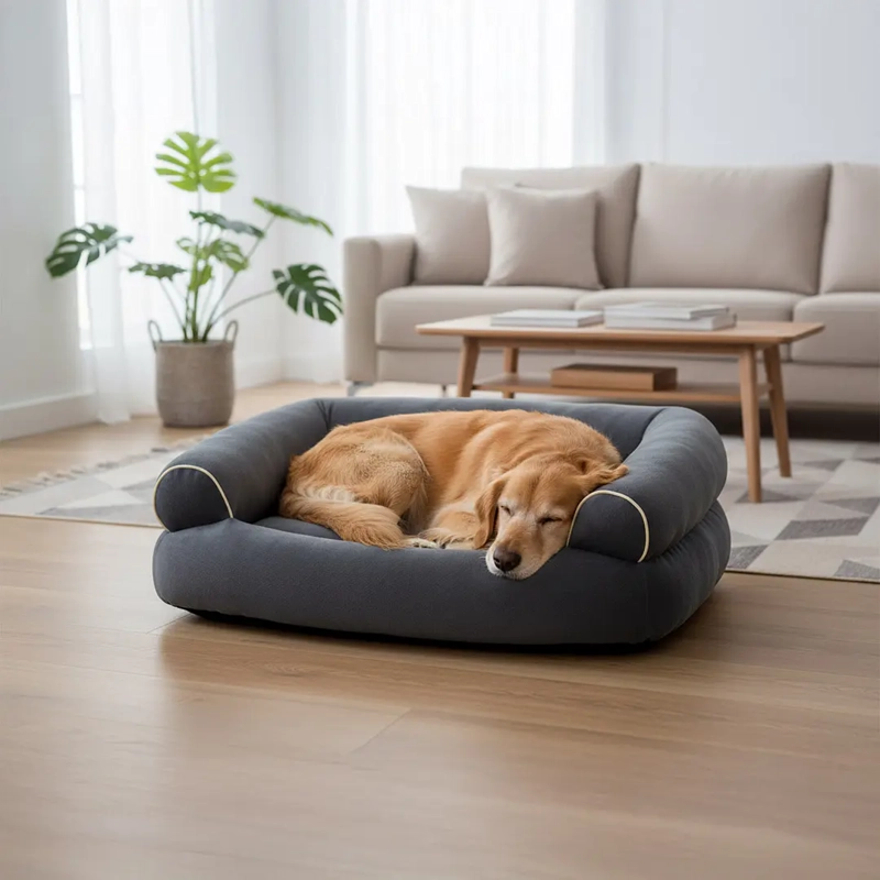 CAMA SOFA PARA PERROS PETSCOOL TALLA L LAVABLE Y ORTOPEDICA 105X65 GRIS OSCURO - 2