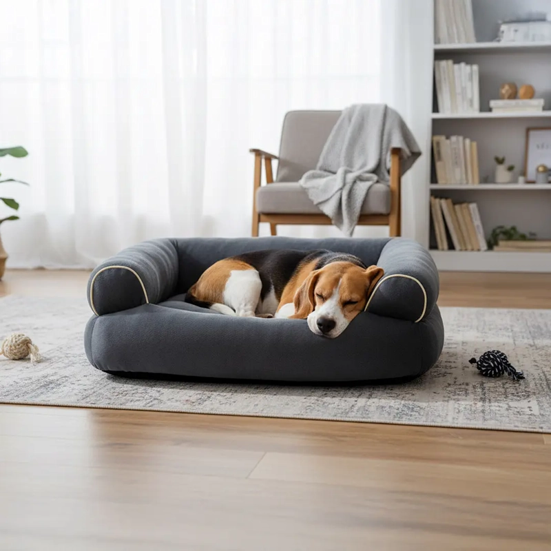 CAMA SOFA PARA PERROS PETSCOOL TALLA L LAVABLE Y ORTOPEDICA 105X65 GRIS OSCURO - 3