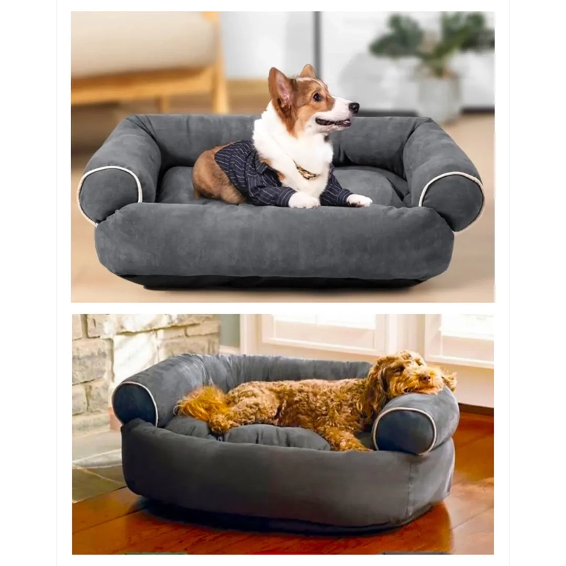CAMA SOFA PARA PERROS PETSCOOL TALLA L LAVABLE Y ORTOPEDICA 105X65 GRIS OSCURO - 4