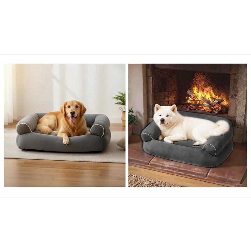 CAMA SOFA PARA PERROS PETSCOOL TALLA L LAVABLE Y ORTOPEDICA 105X65 GRIS OSCURO - 5