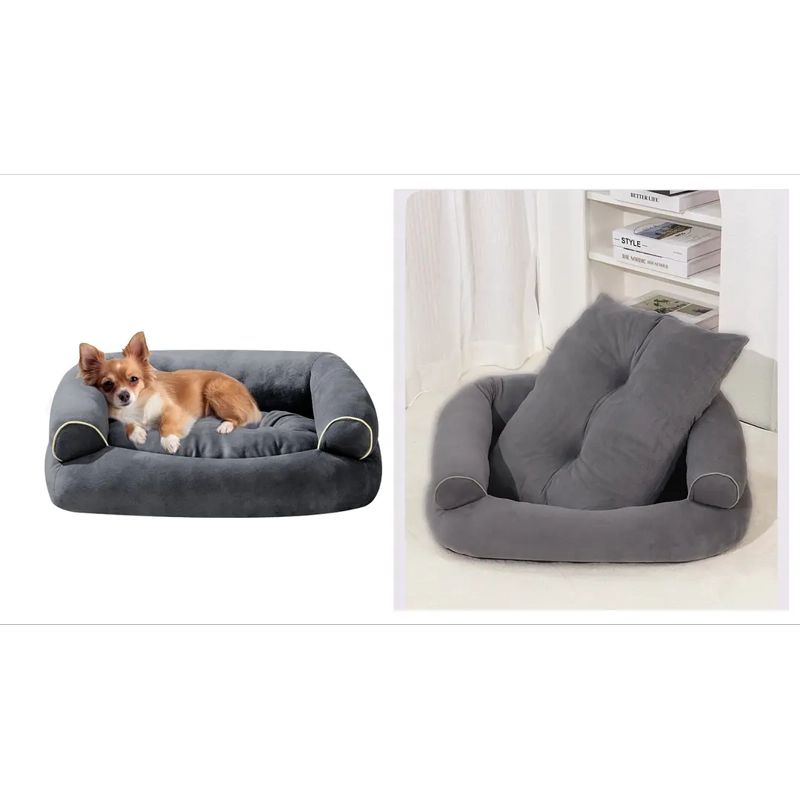 CAMA SOFA PARA PERROS PETSCOOL TALLA L LAVABLE Y ORTOPEDICA 105X65 GRIS OSCURO - 6