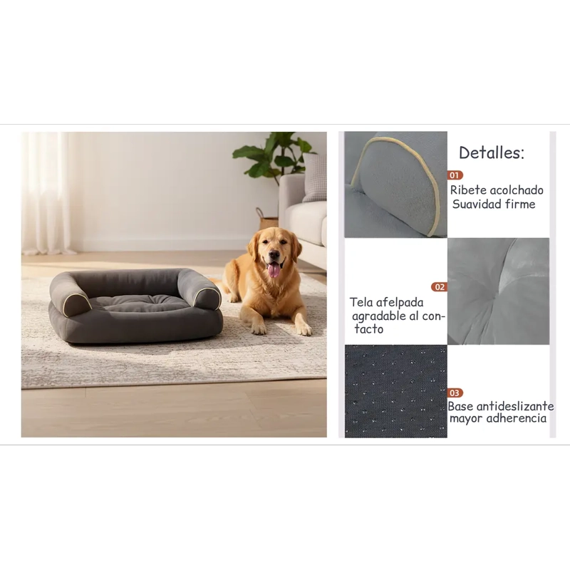 CAMA SOFA PARA PERROS PETSCOOL TALLA L LAVABLE Y ORTOPEDICA 105X65 GRIS OSCURO - 7