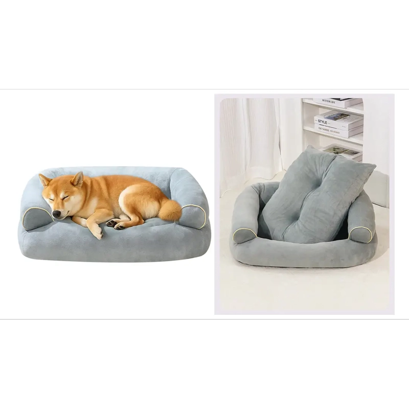 CAMA SOFA PARA PERROS PETSCOOL TALLA M LAVABLE Y ORTOPEDICA 70X55 GRIS - 4
