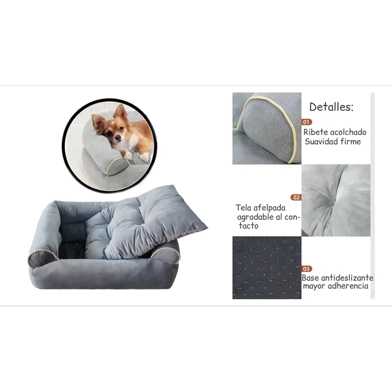 CAMA SOFA PARA PERROS PETSCOOL TALLA M LAVABLE Y ORTOPEDICA 70X55 GRIS - 5