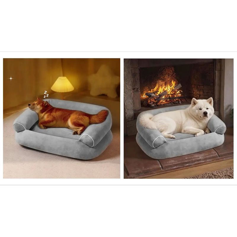 CAMA SOFA PARA PERROS PETSCOOL TALLA M LAVABLE Y ORTOPEDICA 70X55 GRIS - 6