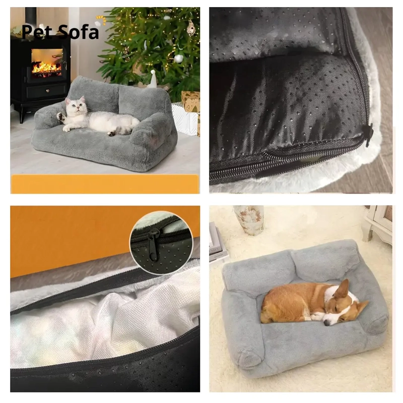 CAMA SOFA RELAJANTE PARA MASCOTAS PETSCOOL TALLA M GRIS - 5