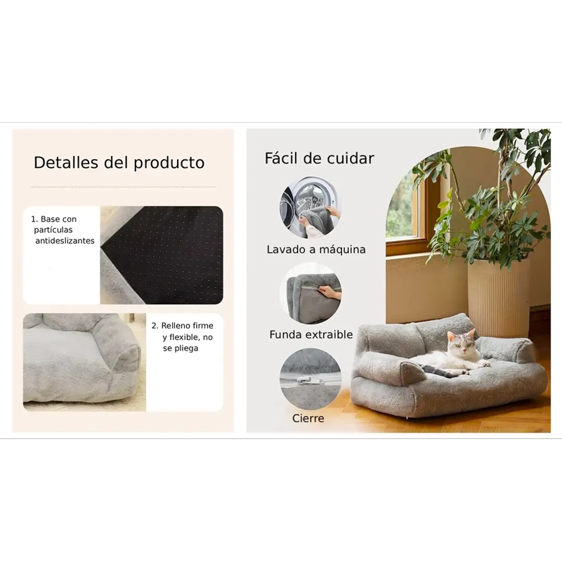 CAMA SOFA RELAJANTE PARA MASCOTAS PETSCOOL TALLA M GRIS - 7