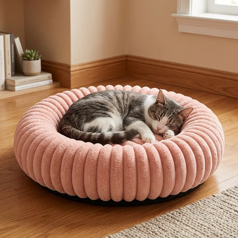 CAMA NIDO DONUT ANTI ANSIEDAD TALLA S PETSCOOL ROSA 50CM - 2