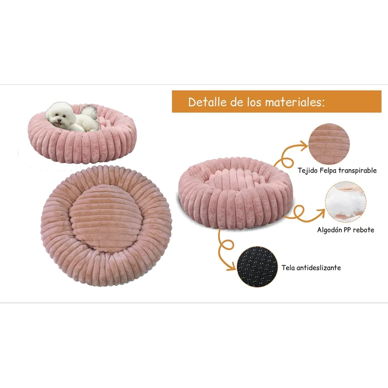 CAMA NIDO DONUT ANTI ANSIEDAD TALLA S PETSCOOL ROSA 50CM - 6