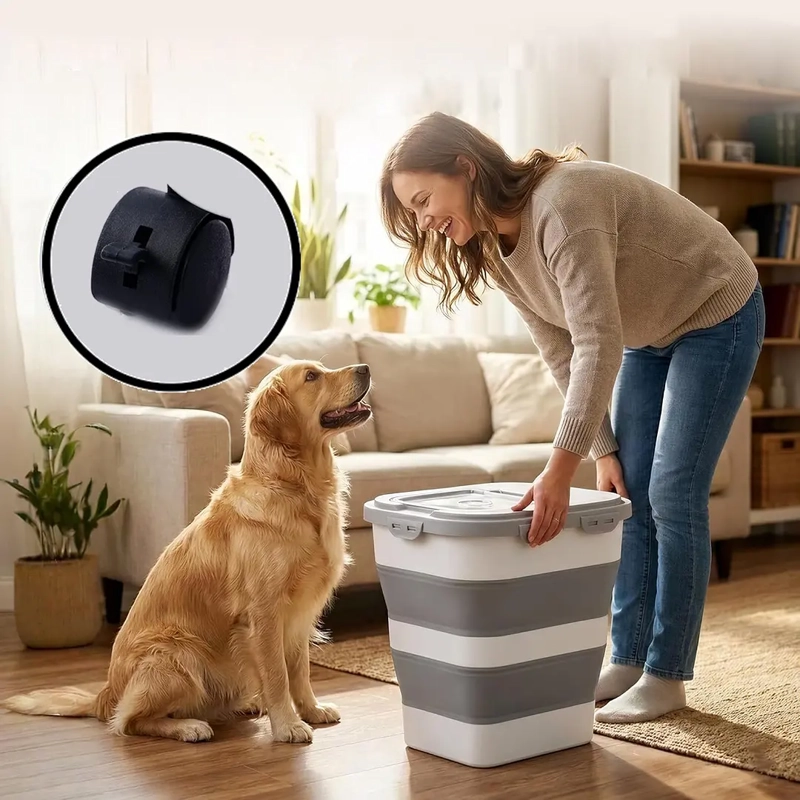 CONTENEDOR PLEGABLE ALIMENTO PETSCOOL 8 KG GRIS CON RUEDAS - 5