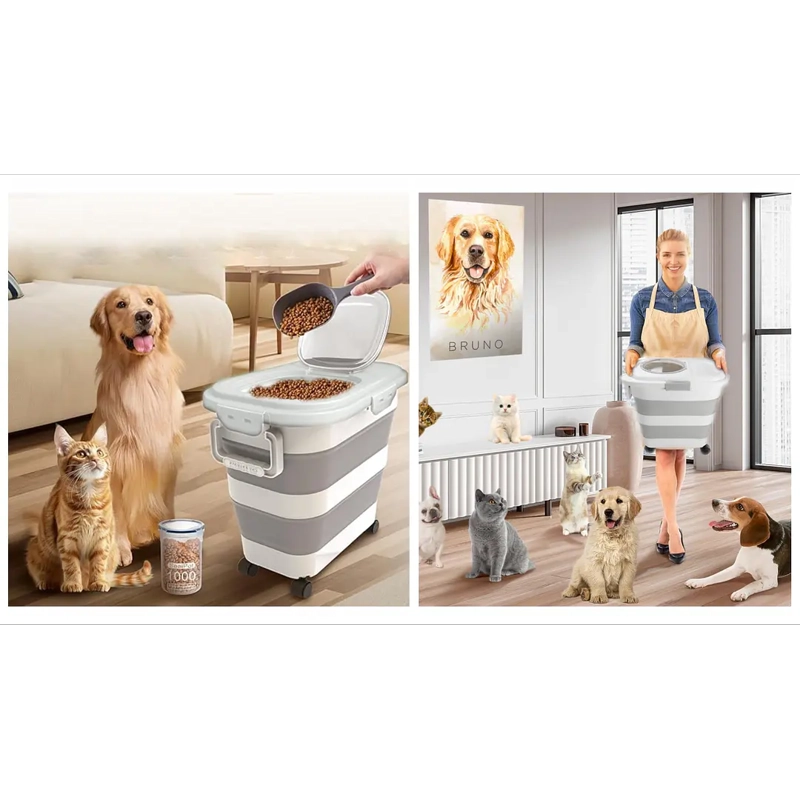 CONTENEDOR PLEGABLE ALIMENTO PETSCOOL 8 KG GRIS CON RUEDAS - 7